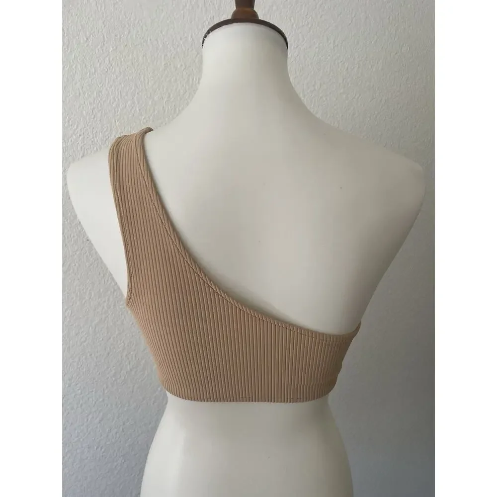 Frankies Swim Bikini Top One Shoulder Barb Ribbed Swimwear